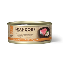 GRANDORF Консервы для кошек, филе тунца с куриной грудкой в бульоне, 70 г