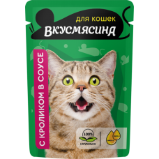 Вкусмясина пауч для кошек кусочки с кроликом в соусе