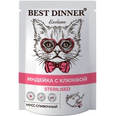 Best Dinner Exclusive Sterilised пауч для стерил. кошек мусс сливочный Индейка с клюквой