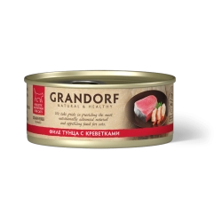 GRANDORF Консервы для кошек, филе тунца с креветками в бульоне, 70 г