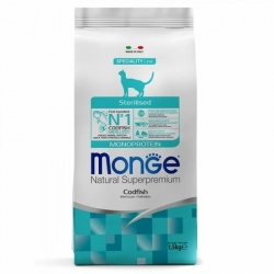 Monge Cat Monoprotein Sterilised Merluzzo корм для стерилизованных кошек с треской 1,5 кг+В ПОДАРОК беззерновой корм из тунца для стерил. кошек 1,5 кг