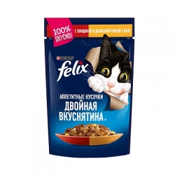 Felix пауч консервы для кошек двойная вкуснятина с говядиной и домаш.птицей 85 г.