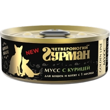 Четвероногий гурман Golden Line мусс сливочный для кошек и котят с курицей, 100 г