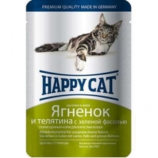 ХэппиКэт паучи для кошек в желе, ягненок, теленок, зеленая фасоль, 0,1 кг 1002307