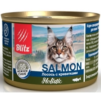 Blitz Holistic консервы для кошек нежное суфле Лосось с креветками, 200 г