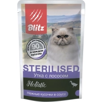 Blitz Holistic Sterilised пауч для стерил. кошек и кастр. котов кусочки в соусе Утка с лососем, 24 шт