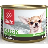 Blitz Sensitiveконсервы для собак паштет Утка с цукини, 200 г